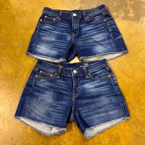 Lot of 2 J. Crew Indigo Denim Cut Off Shorts Size 26 Two Pairs Raw Hem Dark Wash
